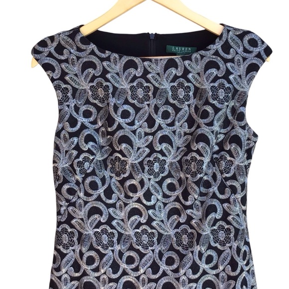 Lauren Ralph Lauren Metallic Embroidered Floral Cap Sleeve Sheath Dress … - Picture 6 of 10